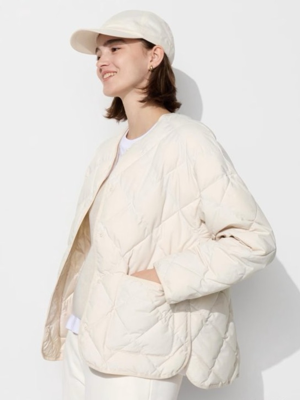 Uniqlo Women Jacket PUFFTECH Quilted Cream Oversized XS EUC Minimalist Timeless